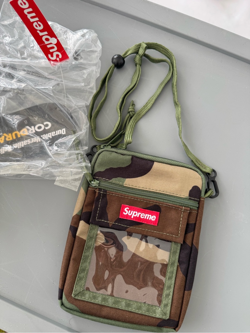 Supreme Camo Utility Crossbody Pouch with Red Logo
